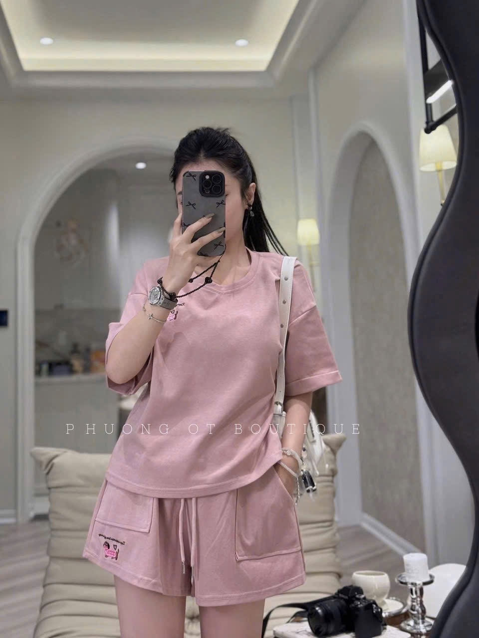 S905 - BỘ ĐÙI NỮ THÊU CHÓ HỒNG