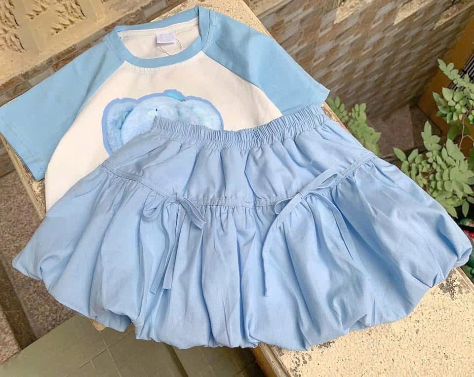 G552 - SET BÉ GÁI SIZE ĐẠI BABY3 ÁO TRẮNG TAY XANH