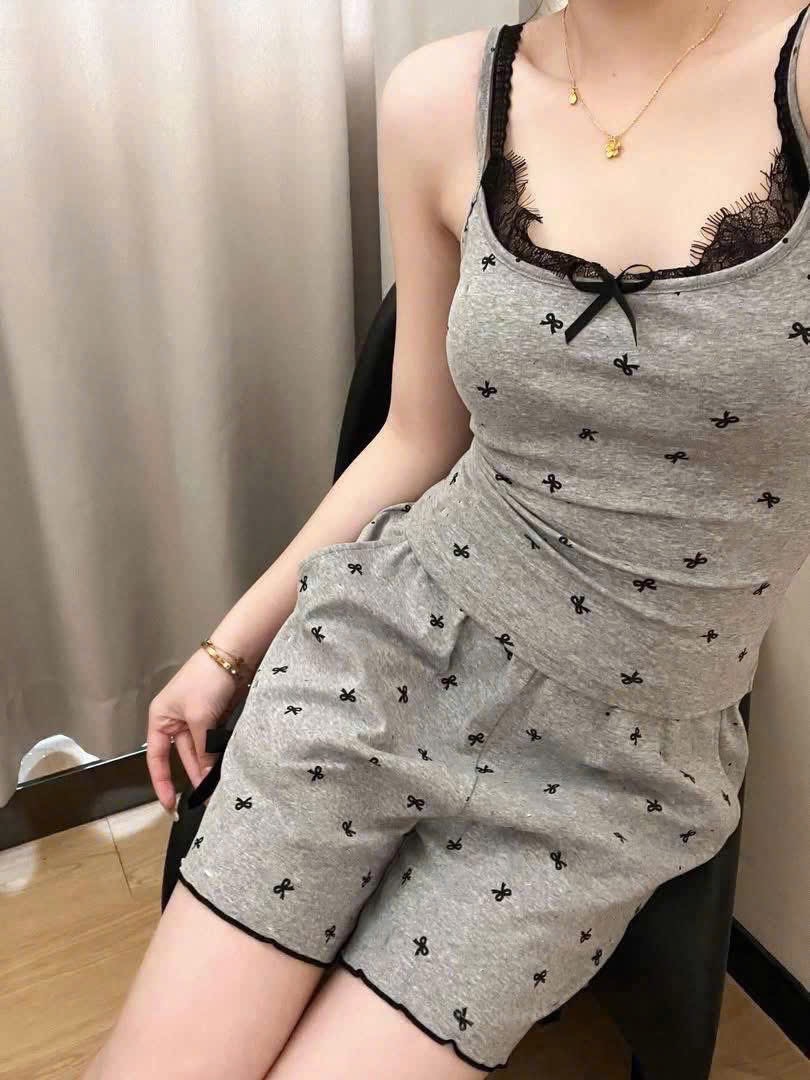 S913 - SET 2S XÁM NƠ PHỐI VIỀN REN ĐEN ĐỆM NGỰC
