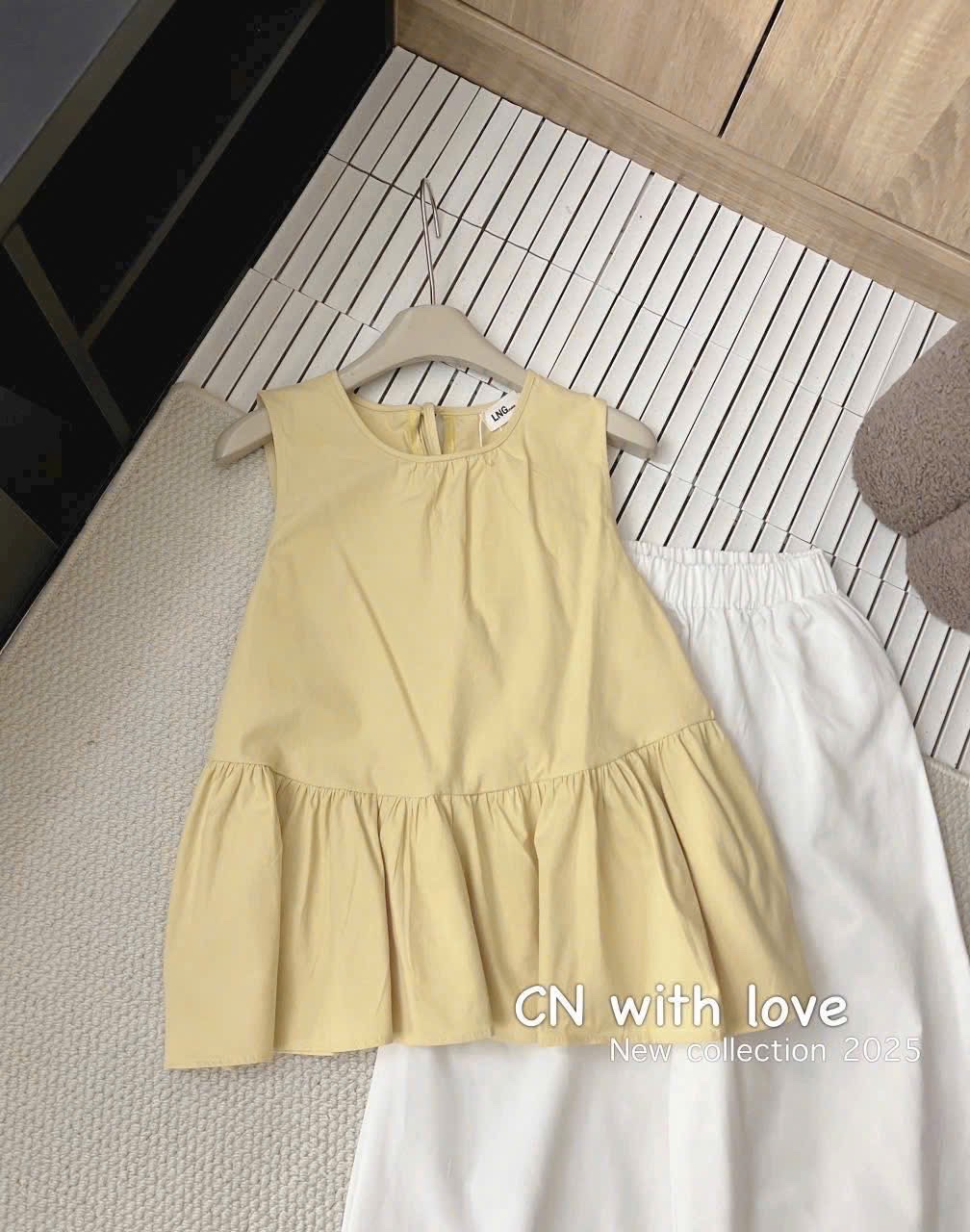 S908 - SET NỮ ÁO VÀNG BABYDOLL SÁT NÁCH QUẦN SUÔNG REN