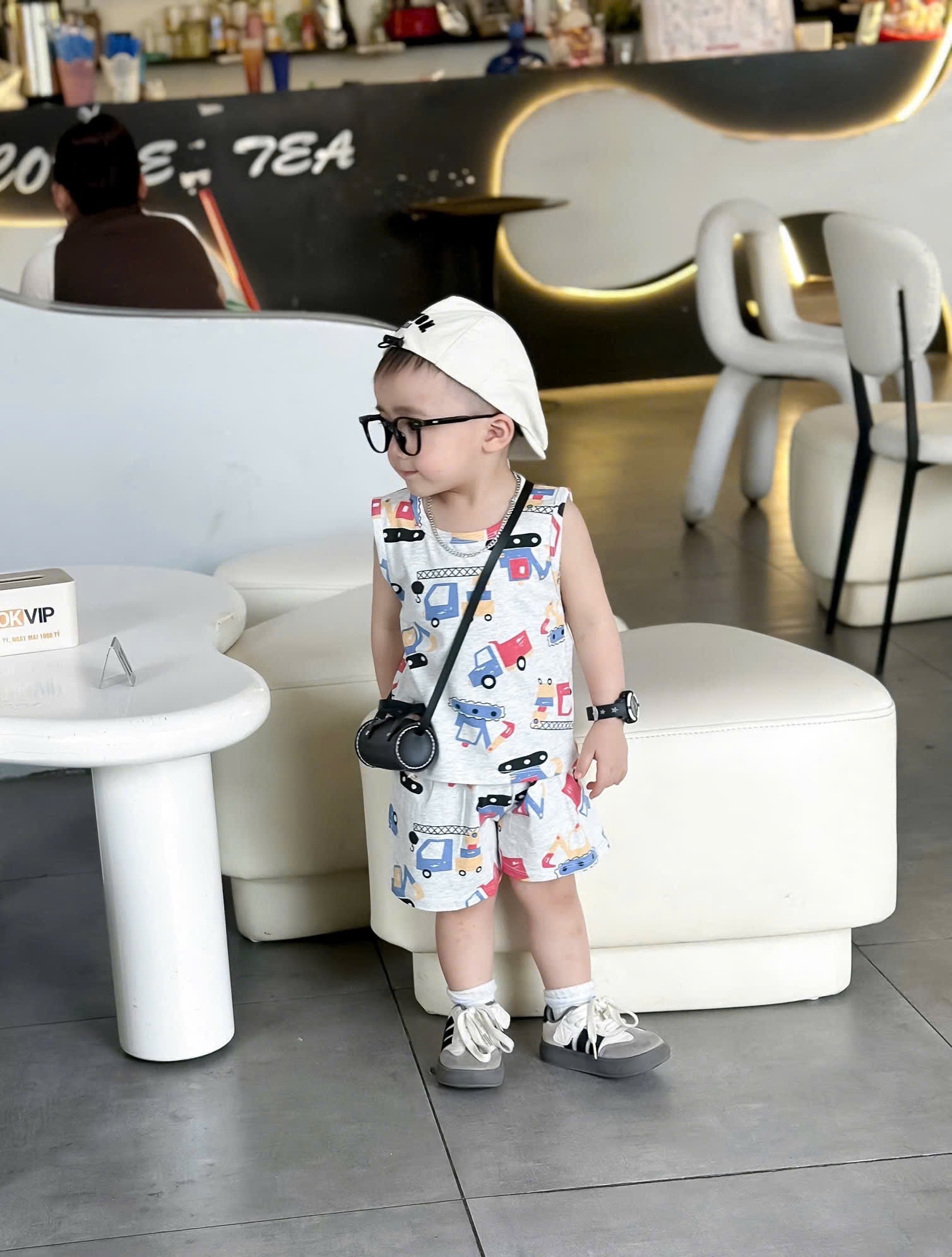 T588 - SET 2 BỘ ĐÙI BÉ TRAI BA LỖ MÁY XÚC đỏ ghi