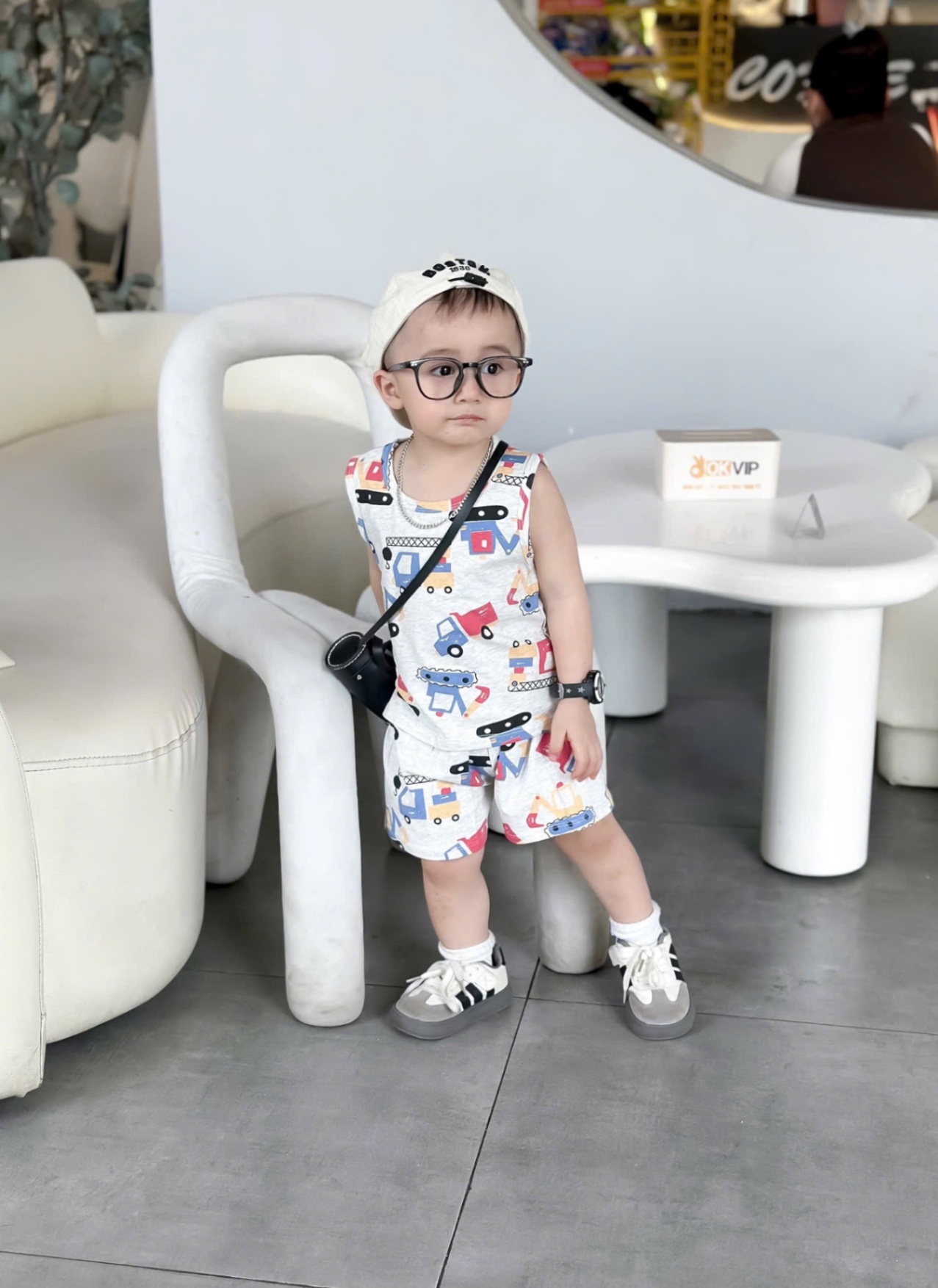 T588 - SET 2 BỘ ĐÙI BÉ TRAI BA LỖ MÁY XÚC đỏ ghi