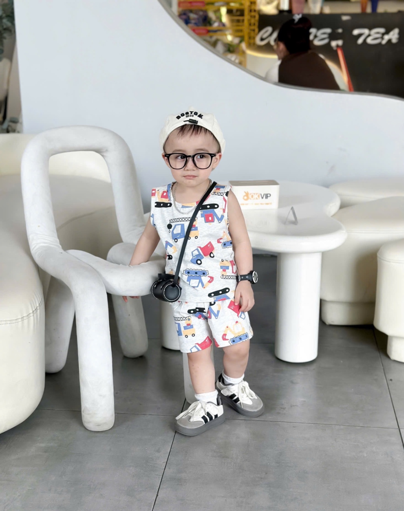 T588 - SET 2 BỘ ĐÙI BÉ TRAI BA LỖ MÁY XÚC đỏ ghi