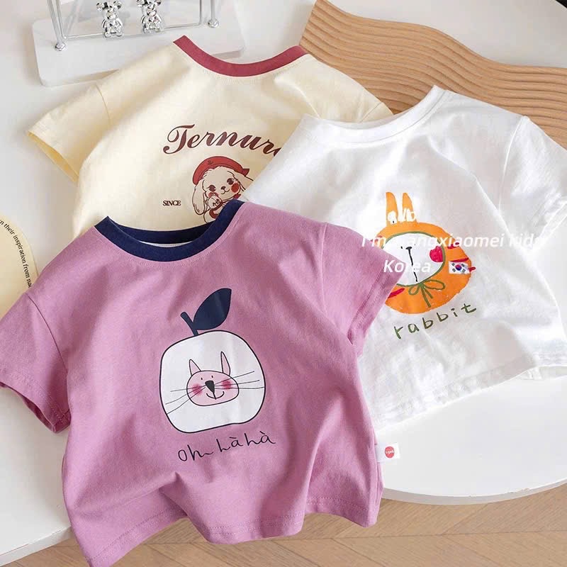 AB712 - SET 3 ÁO BÉ GÁI CỘC THÚ Jernura hồng be trắng