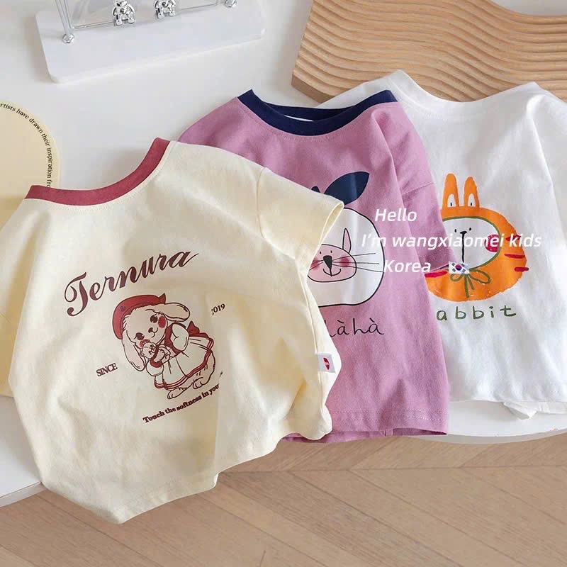 AB712 - SET 3 ÁO BÉ GÁI CỘC THÚ Jernura hồng be trắng