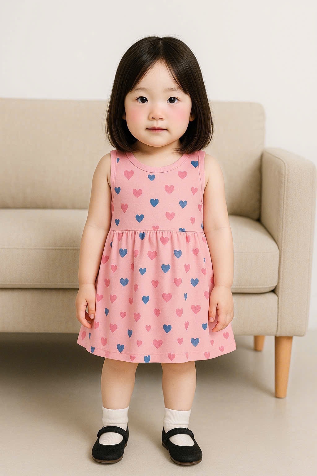 VB524 - SET 2 VÁY BÉ GÁI HEHE hồng be SÁT NÁCH