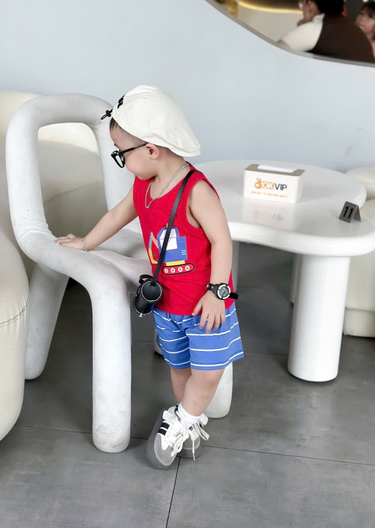 T588 - SET 2 BỘ ĐÙI BÉ TRAI BA LỖ MÁY XÚC đỏ ghi