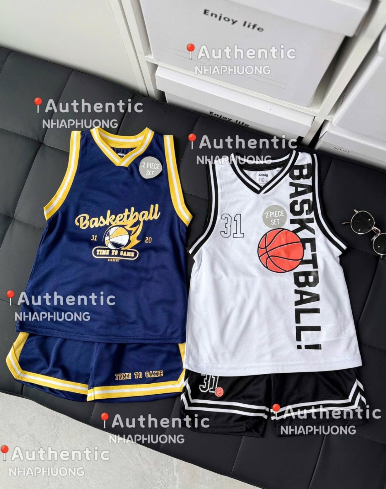 T590 - SET 2 BỘ ĐÙI BÉ TRAI Basketball màu sáng AUTH
