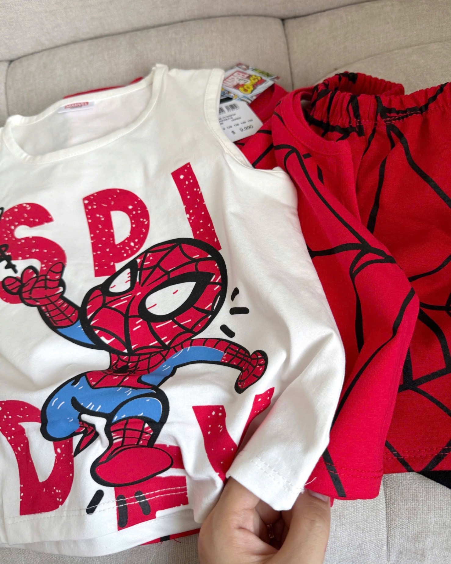 T602 - SET 2 BỘ ĐÙI BÉ TRAI BA LỖ NHỆN đỏ trắng SPIDEY