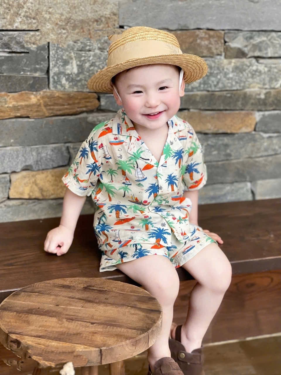 T594 - BỘ ĐÙI BÉ TRAI PYJAMA CÂY DỪA XANH LÁ CAM