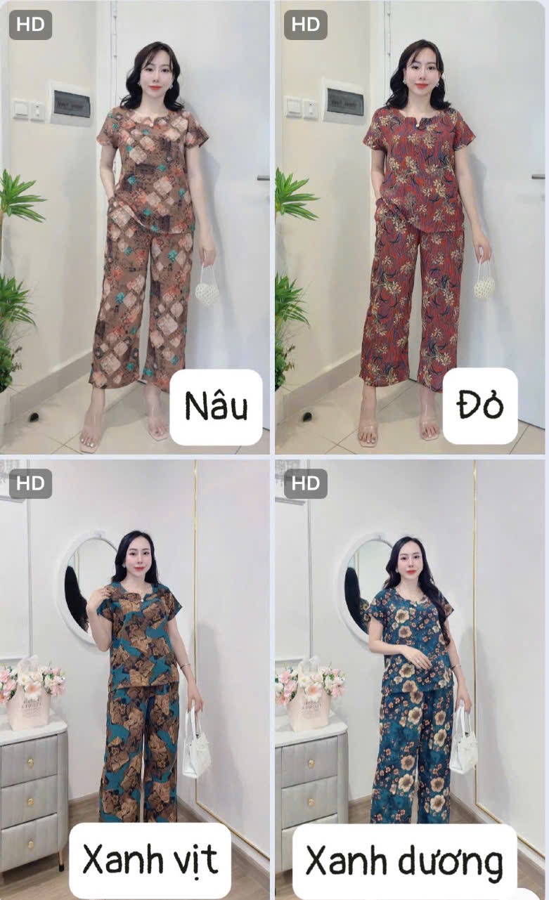 S928 - BỘ LỤA HÀN CHÂU CHO MẸ CỔ V CÚC QUẦN DÀI