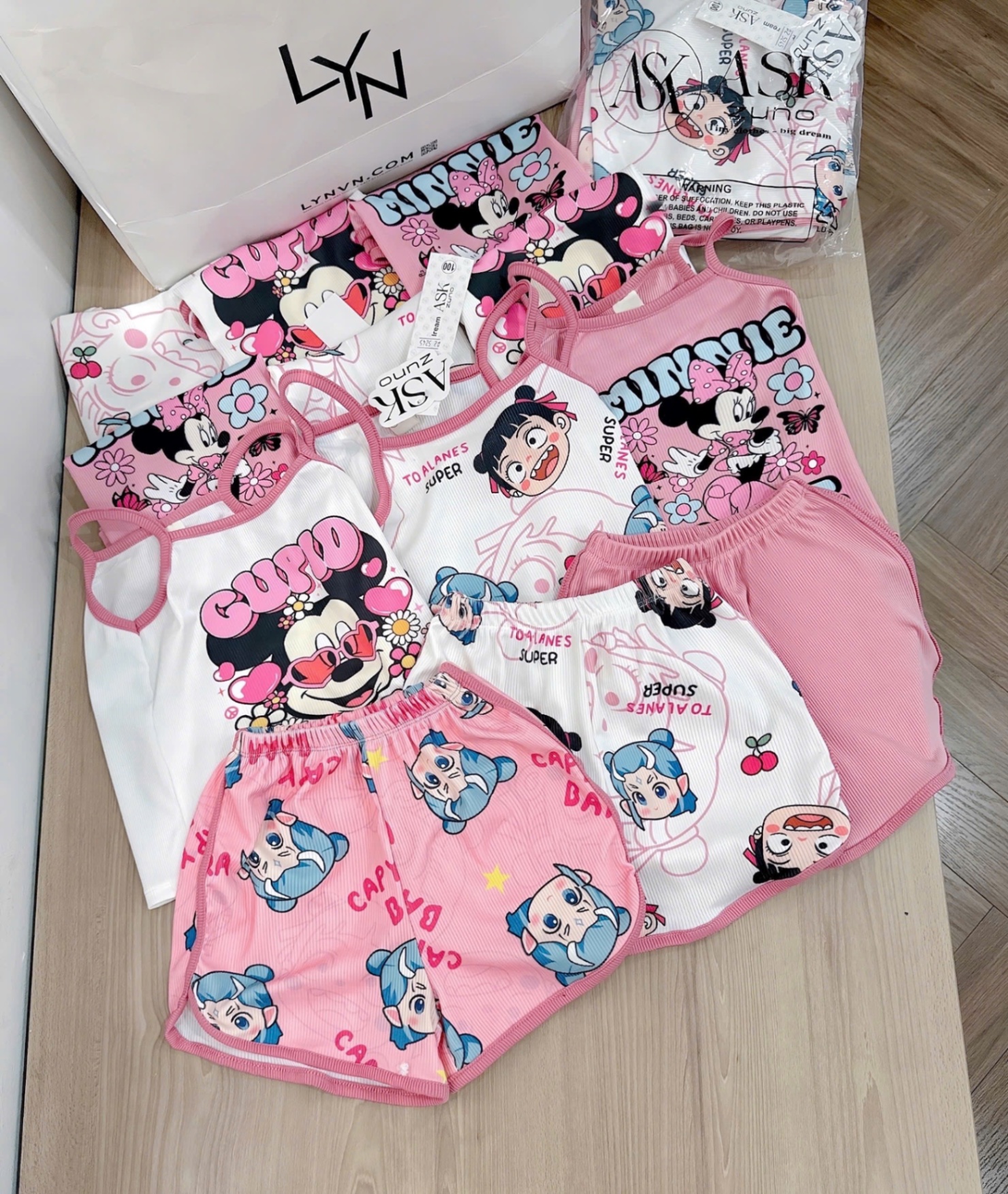 G572 - SET 3 BỘ ĐÙI BÉ GÁI LEN TĂM 2S MICKEY MINNE CUPID