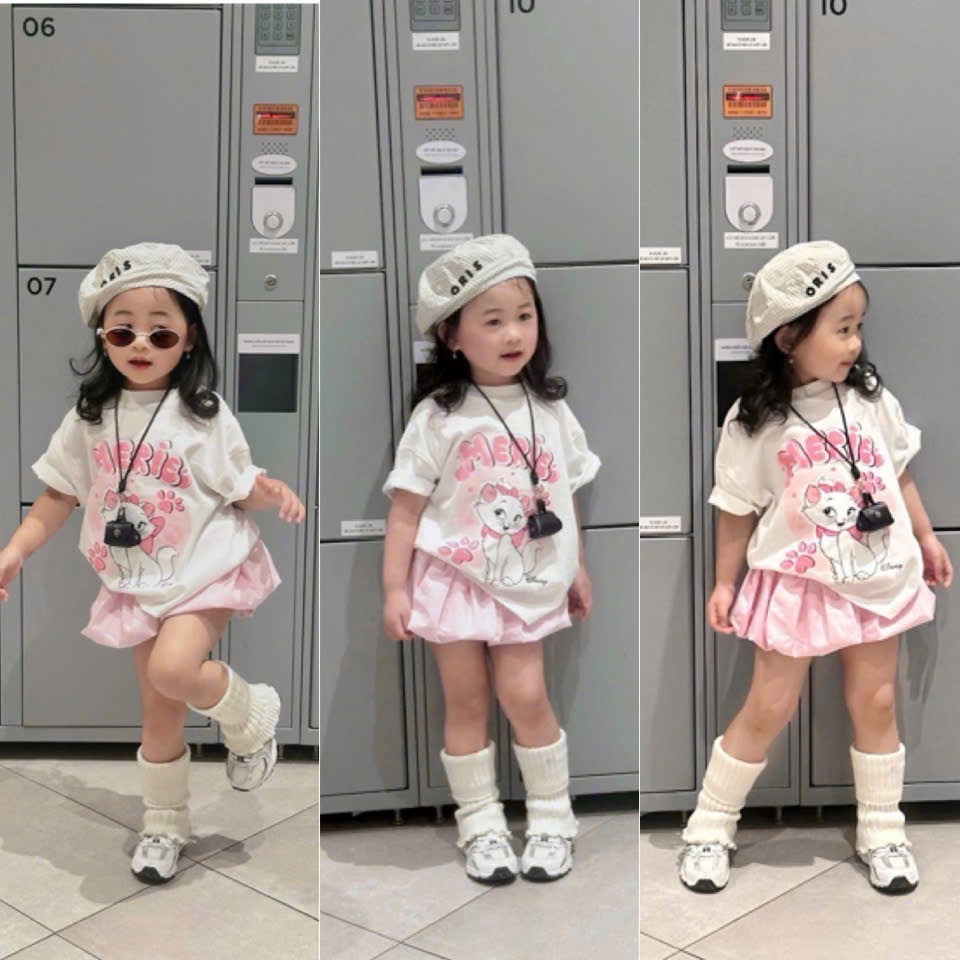 G575 - SET BÉ GÁI ÁO TRẮNG MÈO MERIE CVAY BỒNG