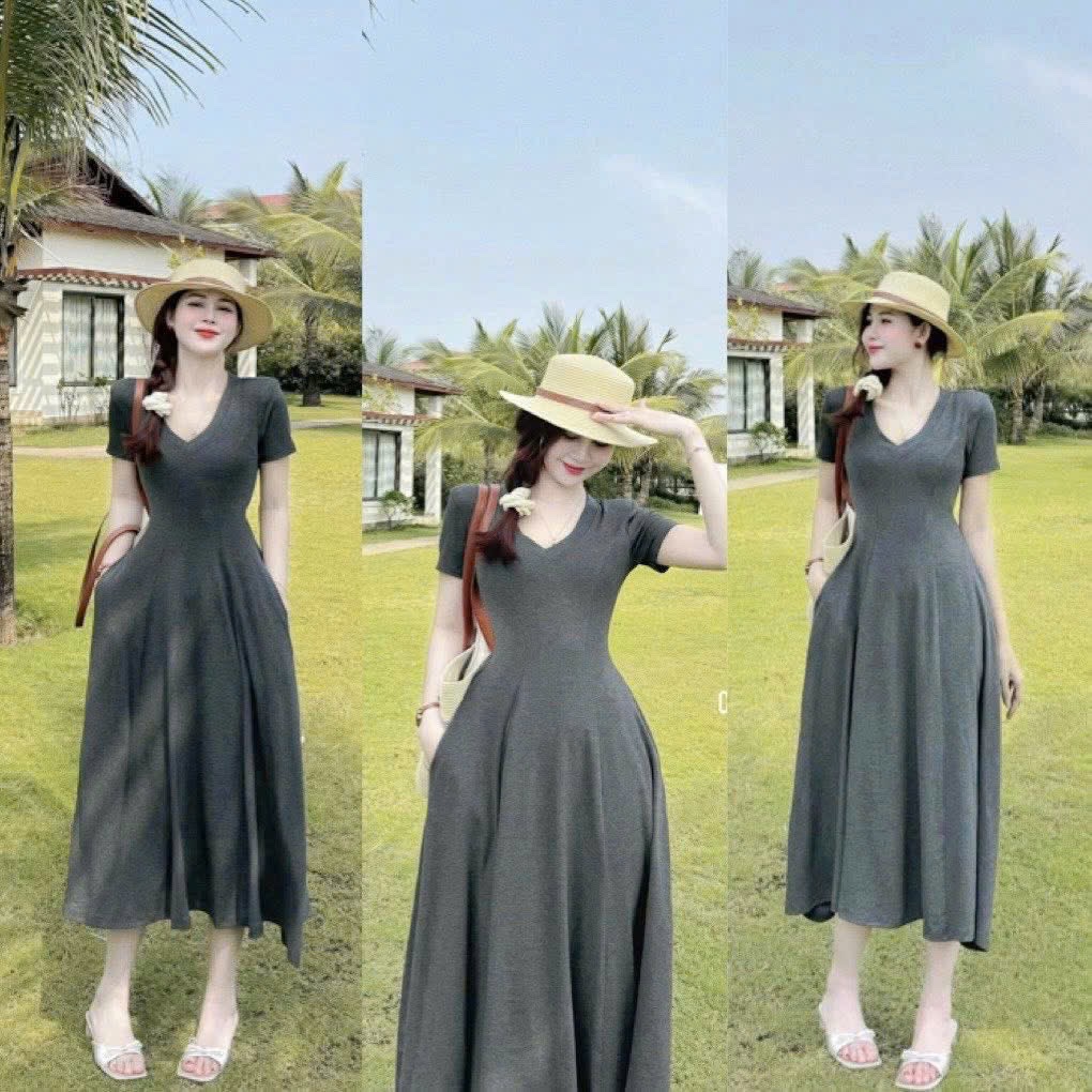 V465 - VÁY ZIP DÁNG DÀI CỔ TIM TRƠN M5230