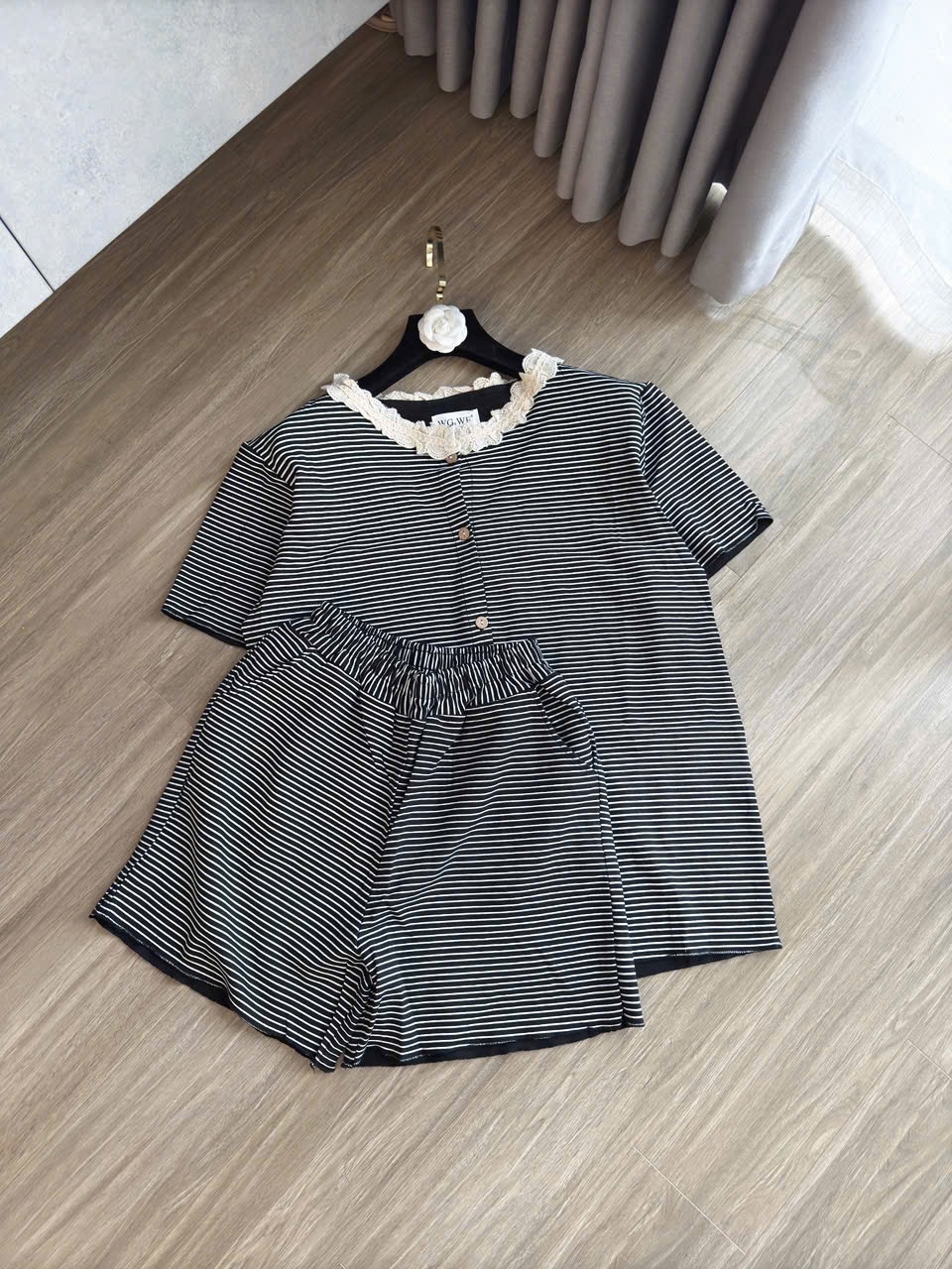 S926 - BỘ ĐÙI NỮ KẺ NGANG ĐEN PHỐI REN