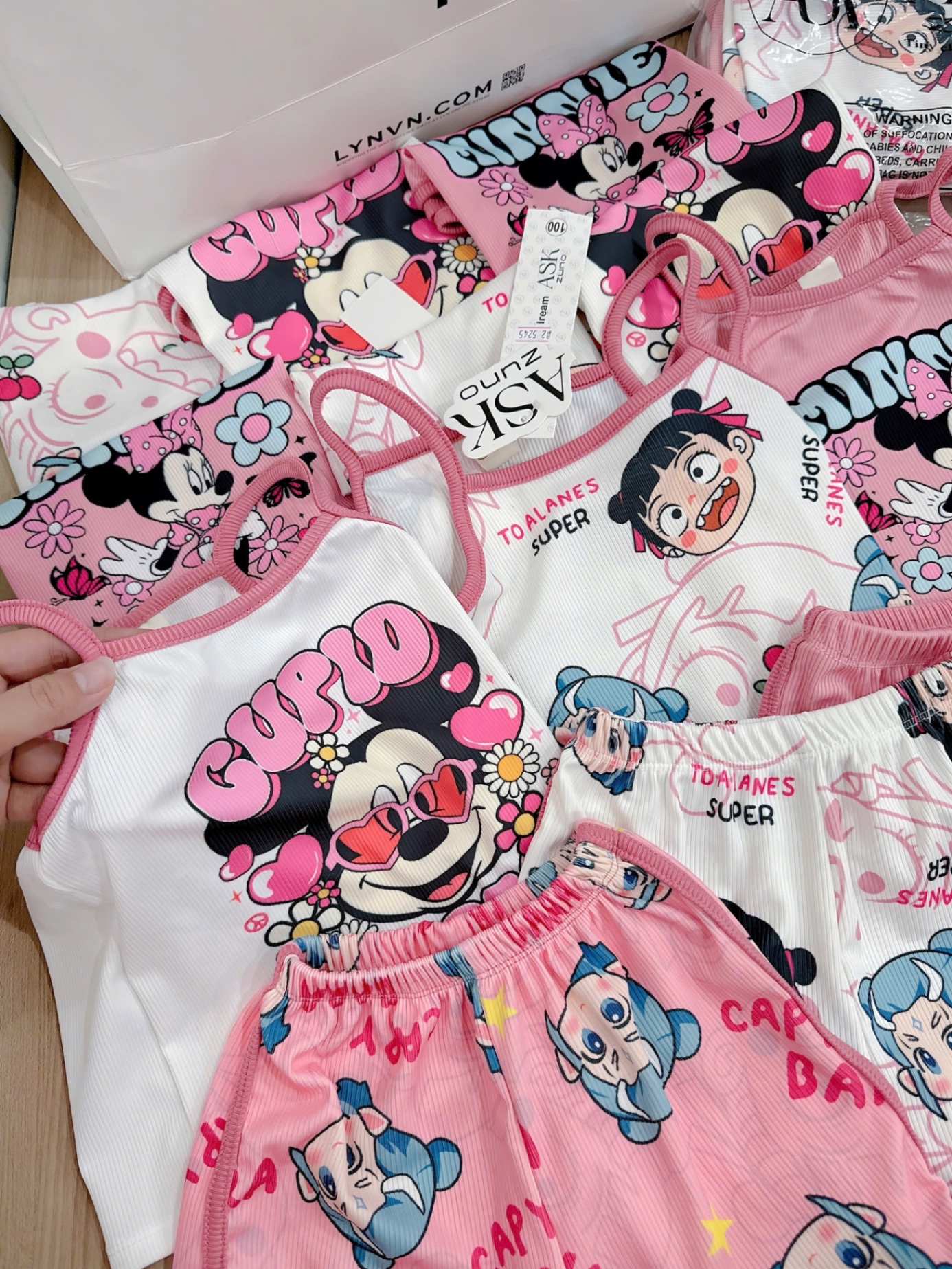 G572 - SET 3 BỘ ĐÙI BÉ GÁI LEN TĂM 2S MICKEY MINNE CUPID