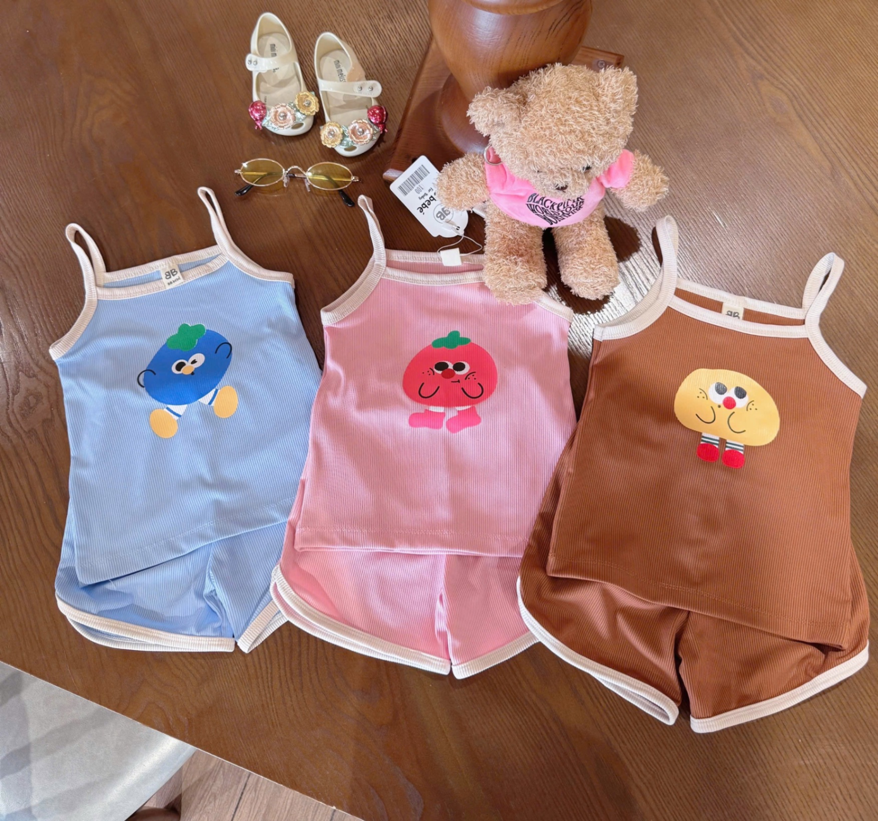 G567 - SET 3 BỘ ĐÙI BÉ GÁI 2S LEN TĂM HOA QUẢ