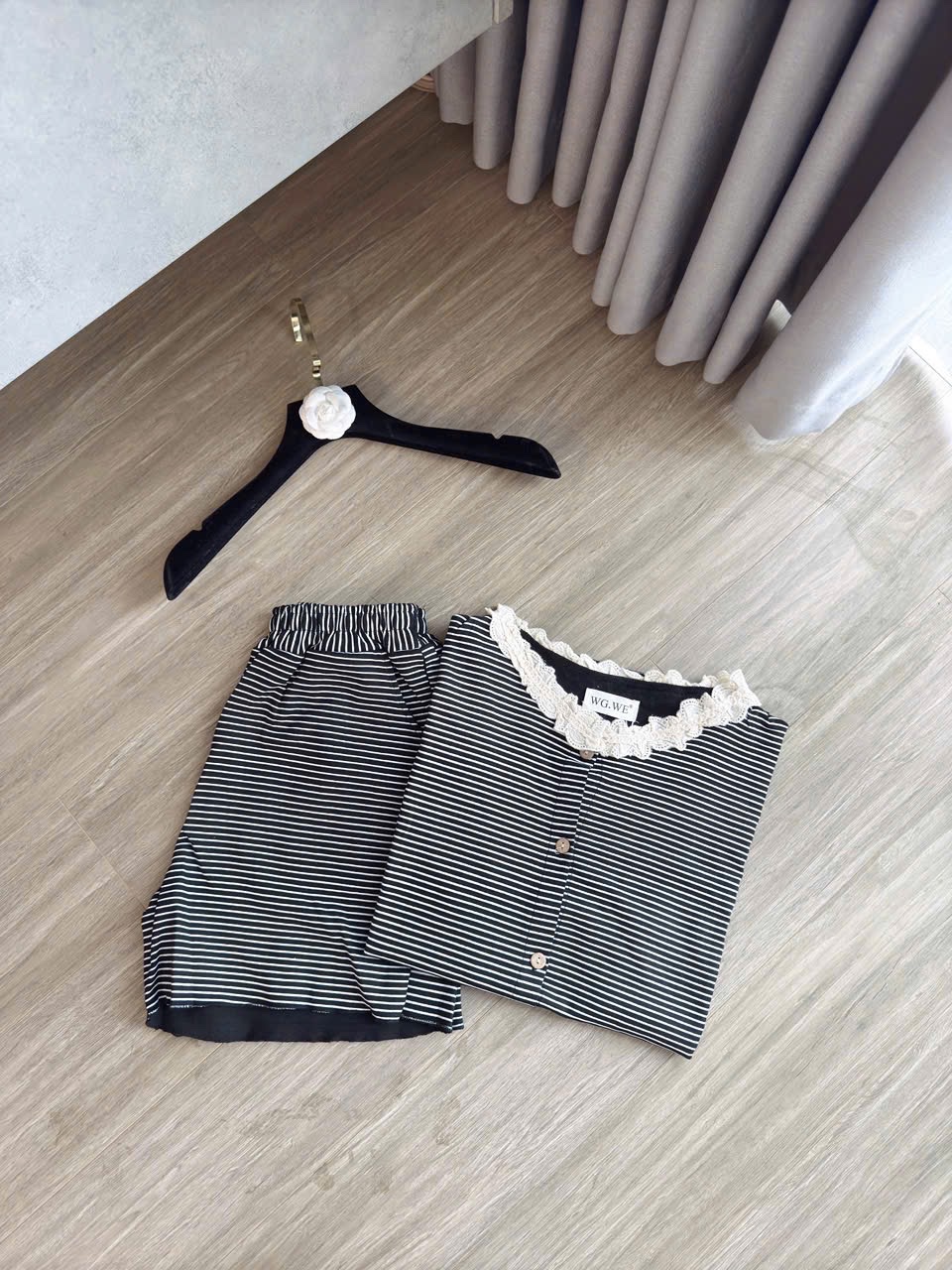 S926 - BỘ ĐÙI NỮ KẺ NGANG ĐEN PHỐI REN
