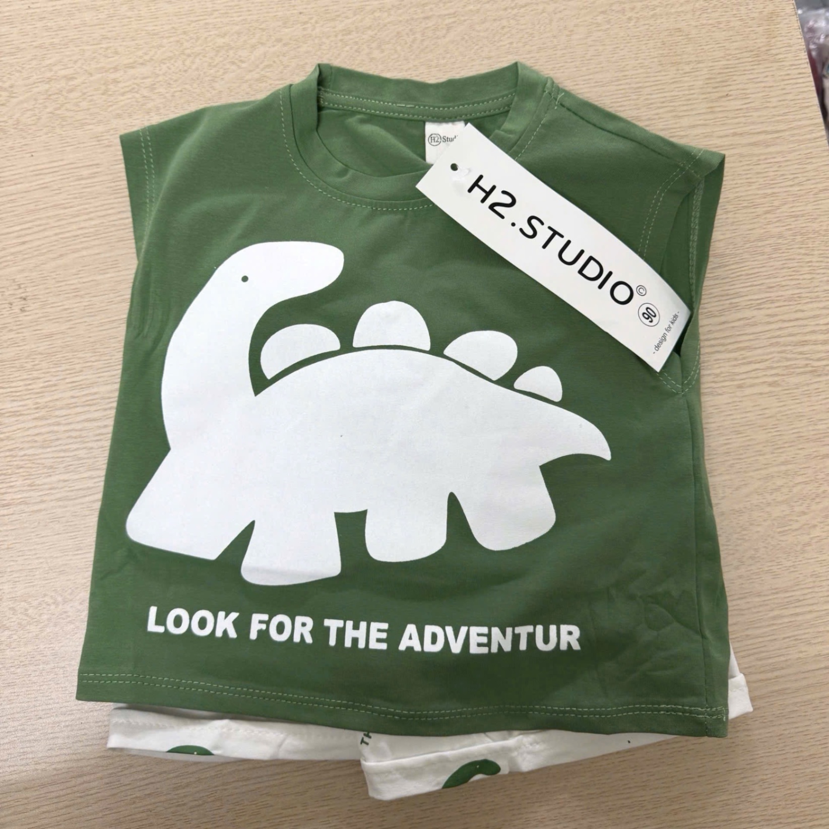 T605 - BỘ ĐÙI BÉ TRAI ÁO XANH KHỦNG LONG QUẦN TRẮNG ADVENTURE