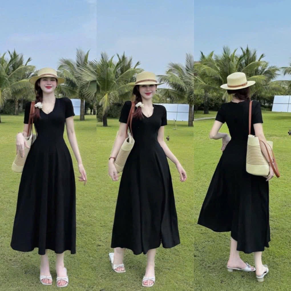 V465 - VÁY ZIP DÁNG DÀI CỔ TIM TRƠN M5230