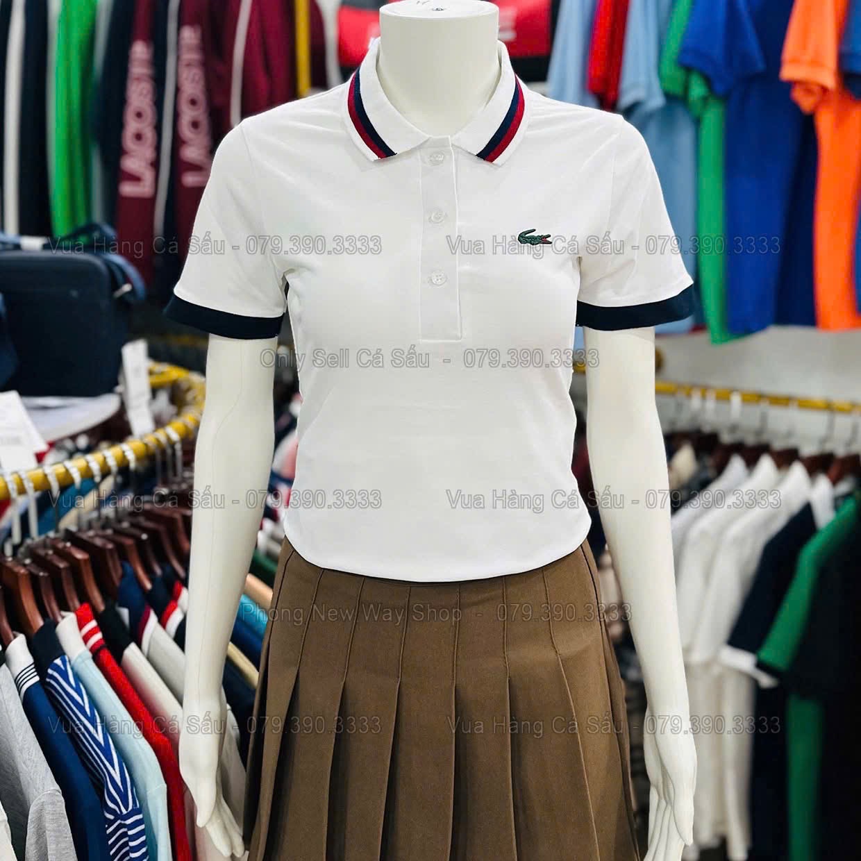 ANU202 - ÁO POLO NỮ TRẮNG LASCOTE CỔ VIỀN ĐEN ĐỎ