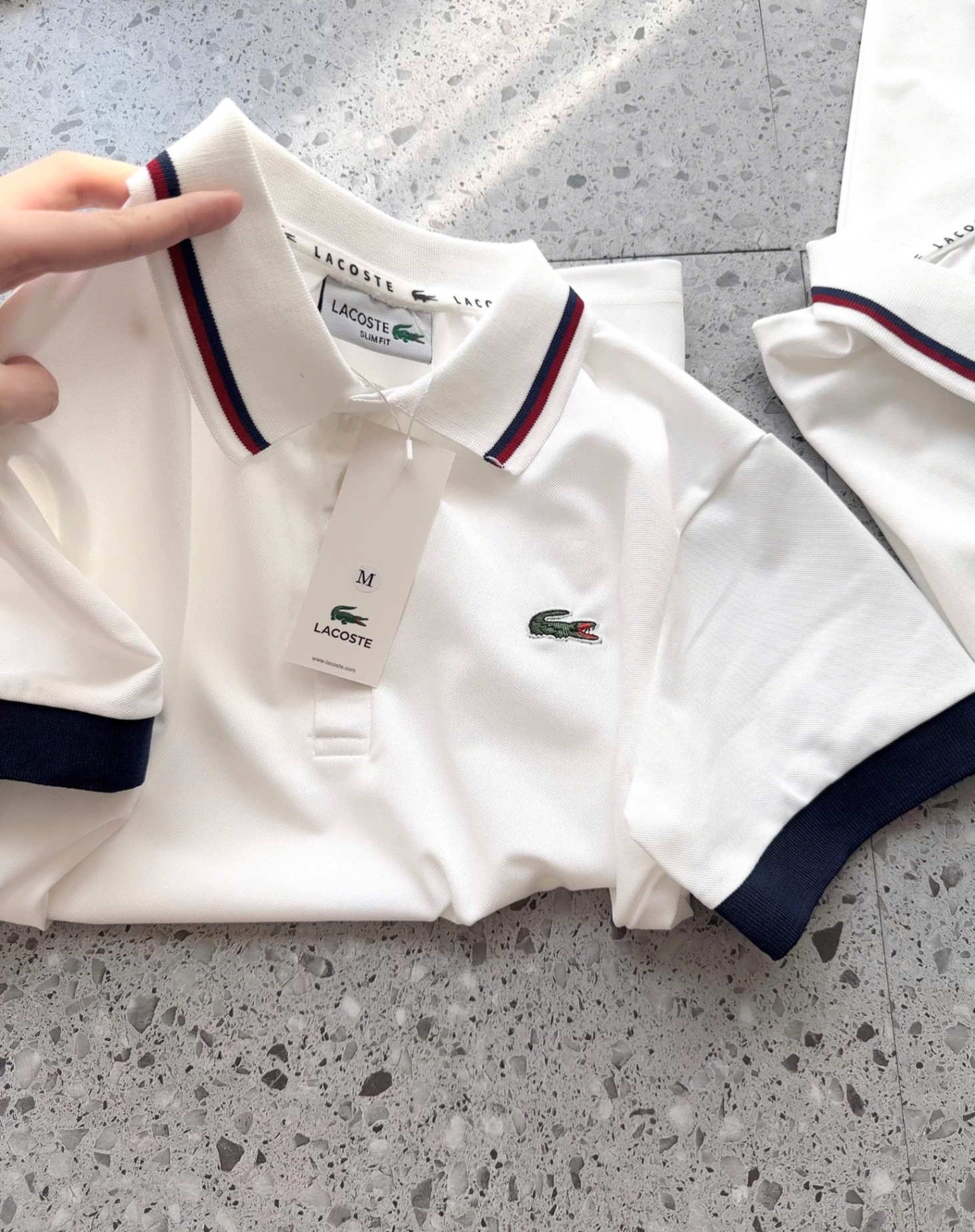 ANU202 - ÁO POLO NỮ TRẮNG LASCOTE CỔ VIỀN ĐEN ĐỎ