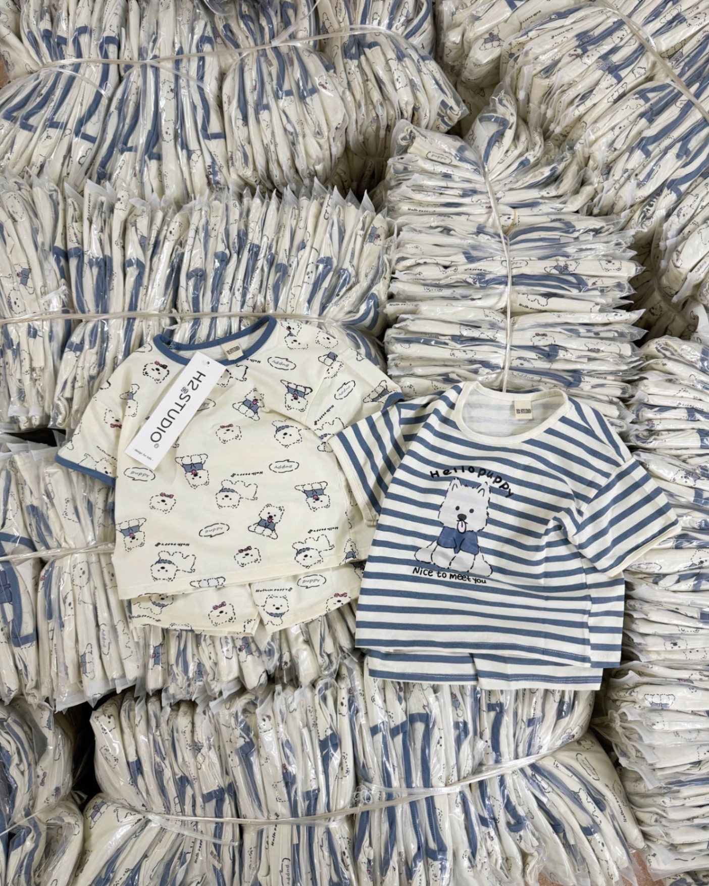 T622 - SET 2 BỘ ĐÙI BÉ TRAI CHÓ PUPPY xanh be
