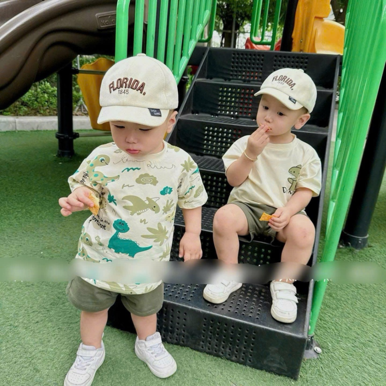 T621 - BỘ ĐÙI BÉ TRAI 2 ÁO 1 QUẦN KHỦNG LONG Dino World