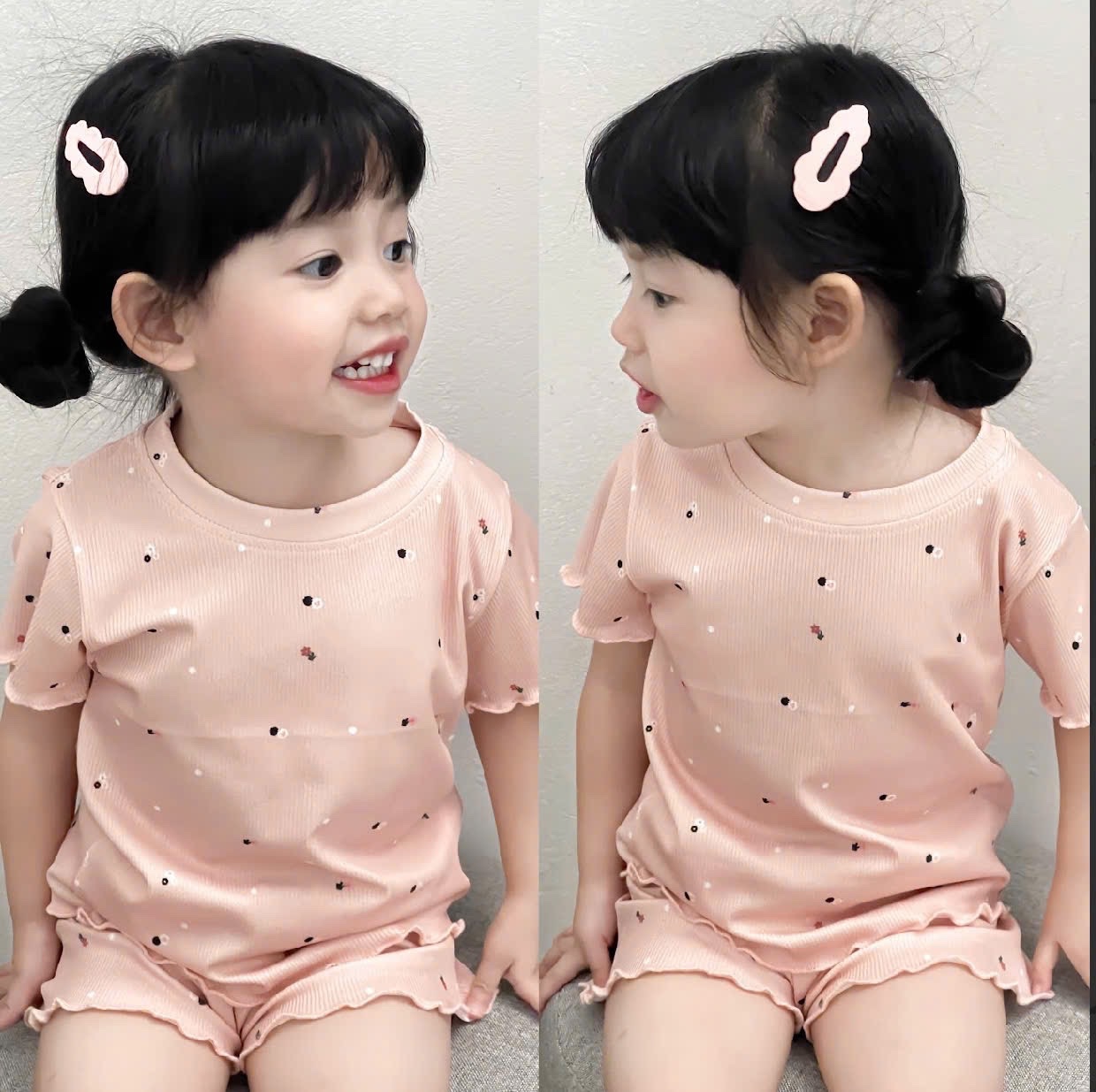 G579 - SET 3 BỘ ĐÙI BÉ GÁI HOA NHÍ VIỀN BÈO xanh hồng trắng
