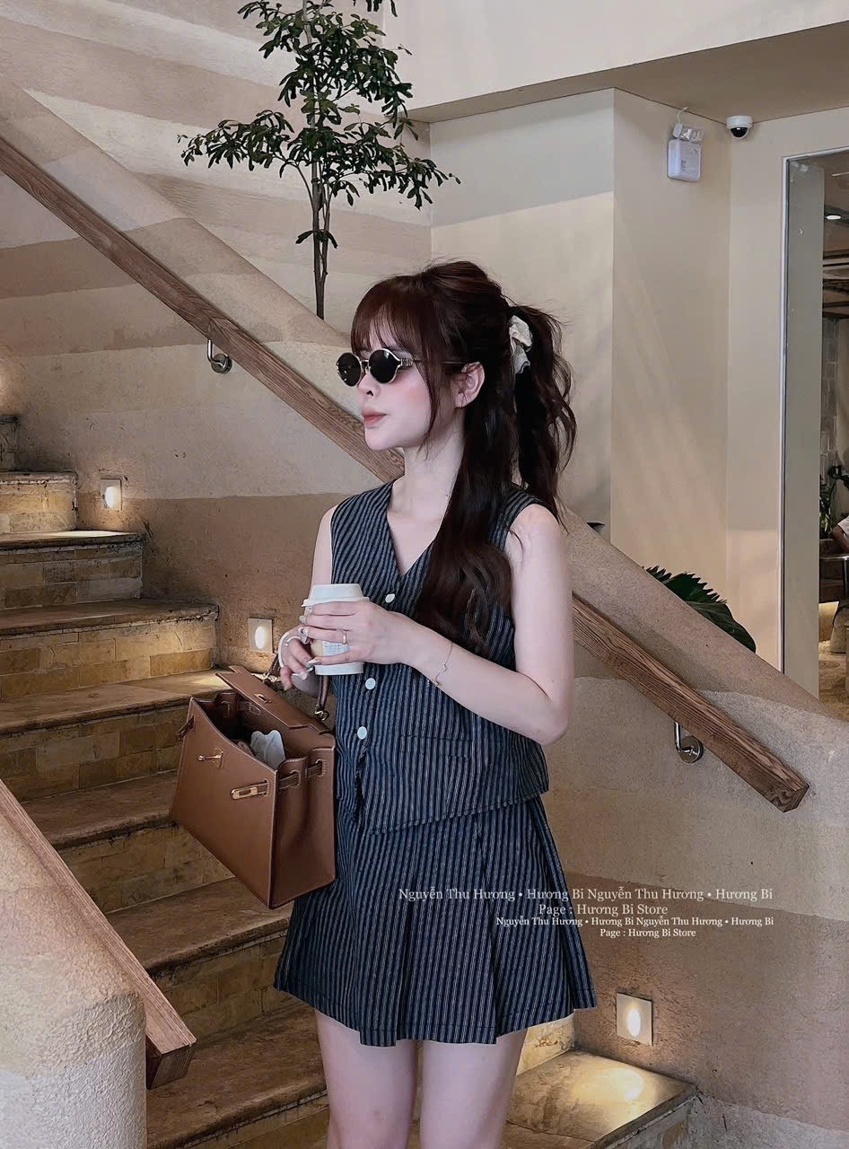 S940 - SET NỮ SỌC THAN SÁT NÁCH QUẦN VÁY