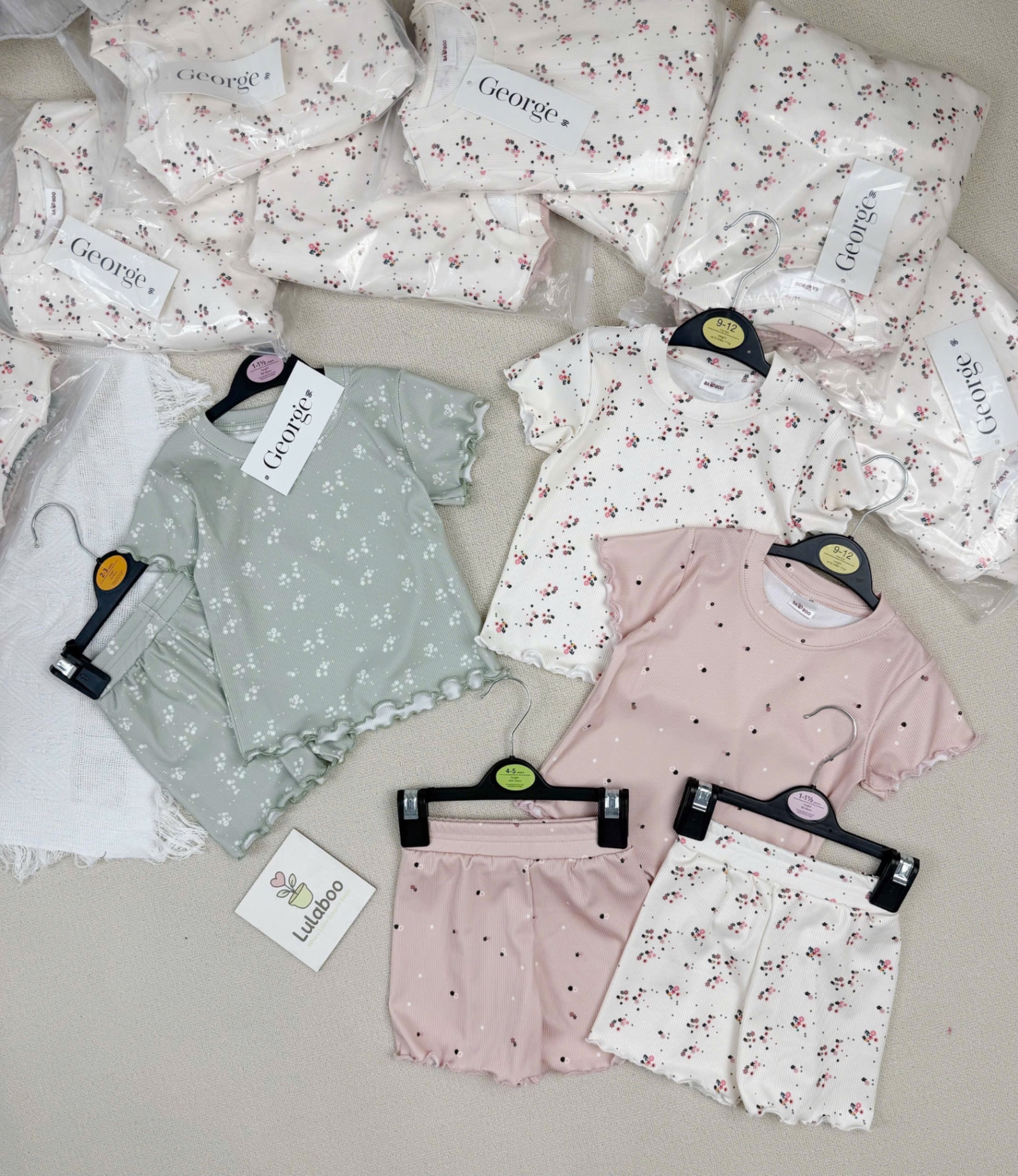 G579 - SET 3 BỘ ĐÙI BÉ GÁI HOA NHÍ VIỀN BÈO xanh hồng trắng
