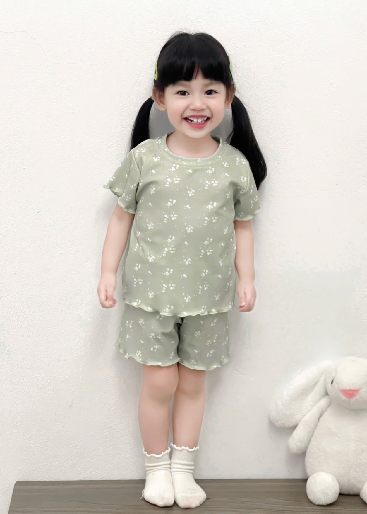 G579 - SET 3 BỘ ĐÙI BÉ GÁI HOA NHÍ VIỀN BÈO xanh hồng trắng