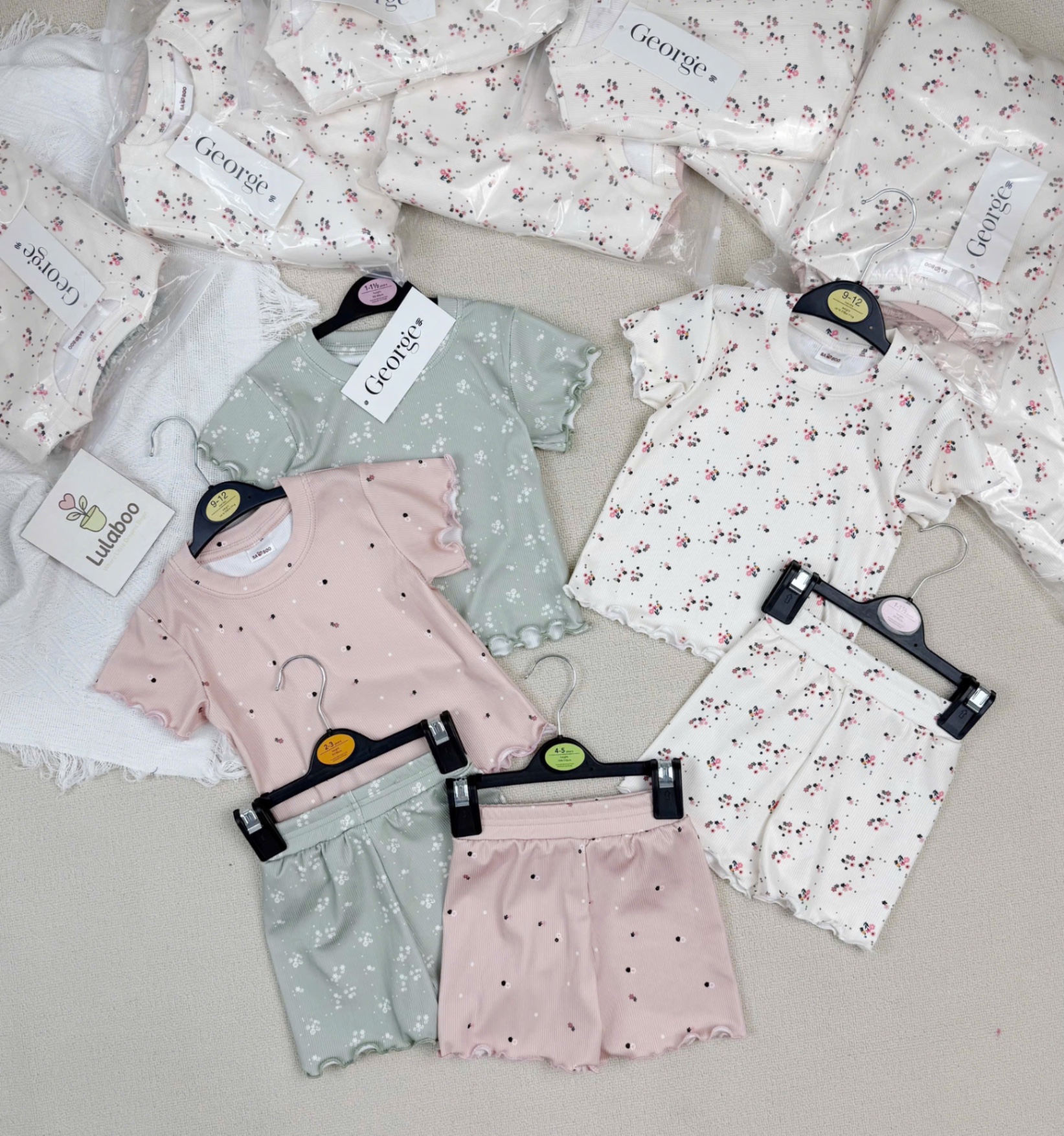 G579 - SET 3 BỘ ĐÙI BÉ GÁI HOA NHÍ VIỀN BÈO xanh hồng trắng