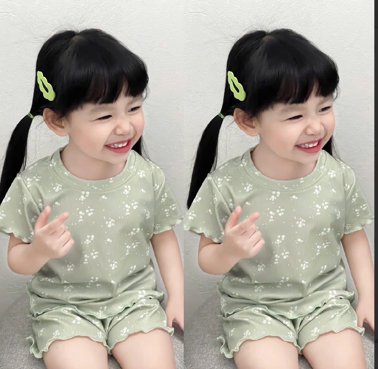 G579 - SET 3 BỘ ĐÙI BÉ GÁI HOA NHÍ VIỀN BÈO xanh hồng trắng