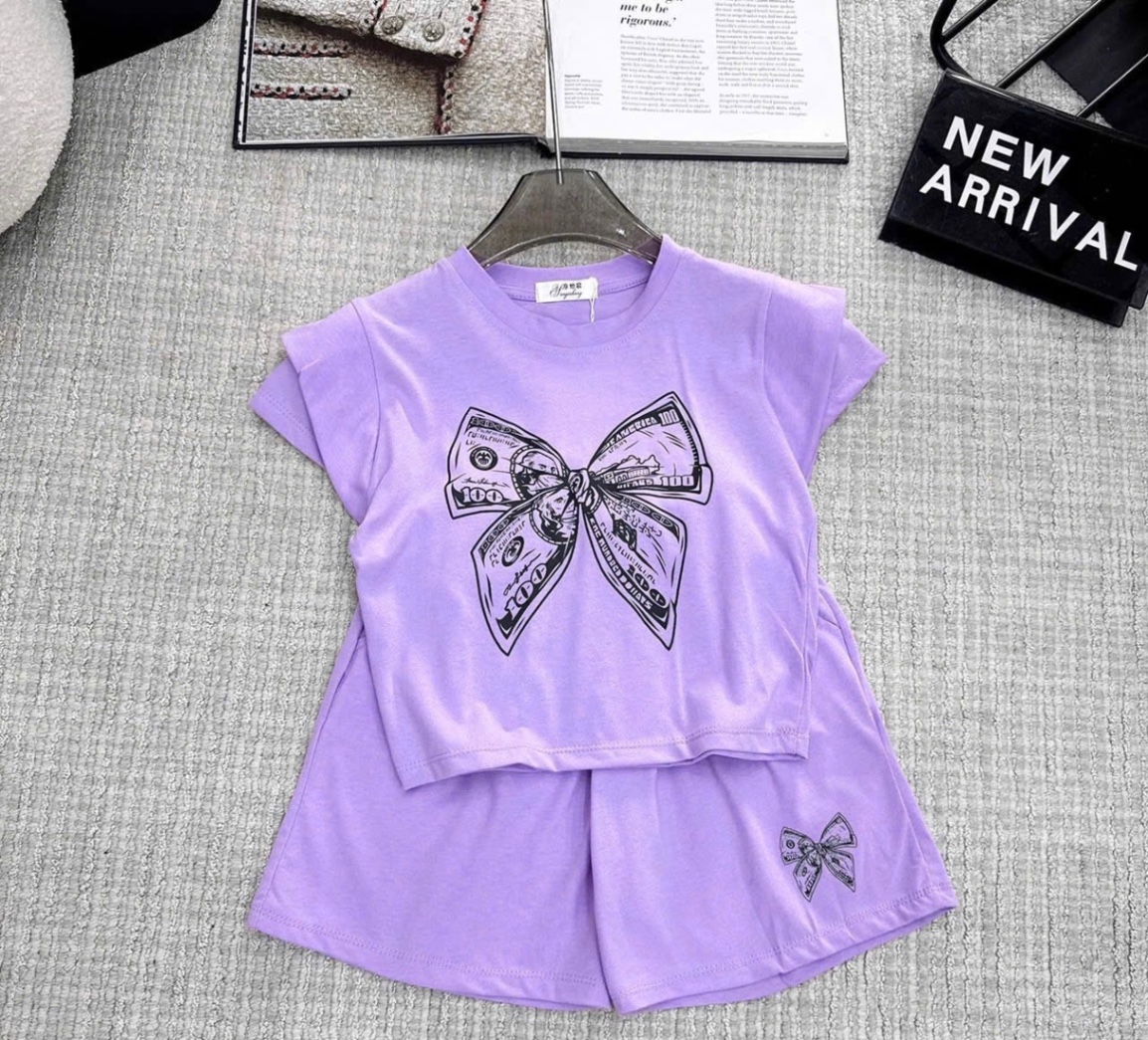 G581 - BỘ ĐÙI BÉ GÁI SIZE ĐẠI TÍM NƠ ĐEN