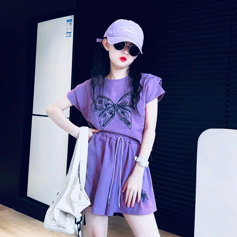 G581 - BỘ ĐÙI BÉ GÁI SIZE ĐẠI TÍM NƠ ĐEN