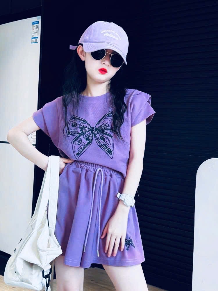 G581 - BỘ ĐÙI BÉ GÁI SIZE ĐẠI TÍM NƠ ĐEN