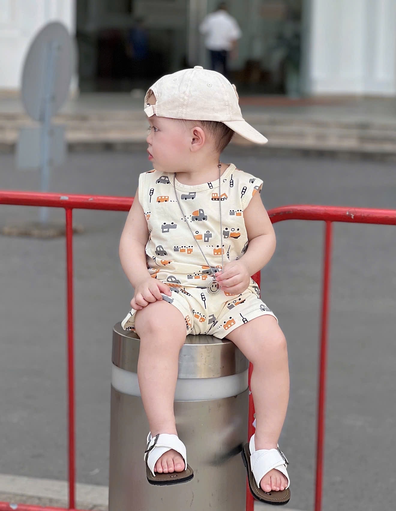 T633 - SET 3 BỘ ĐÙI BÉ TRAI OTO BA LỖ nâu be kẻ