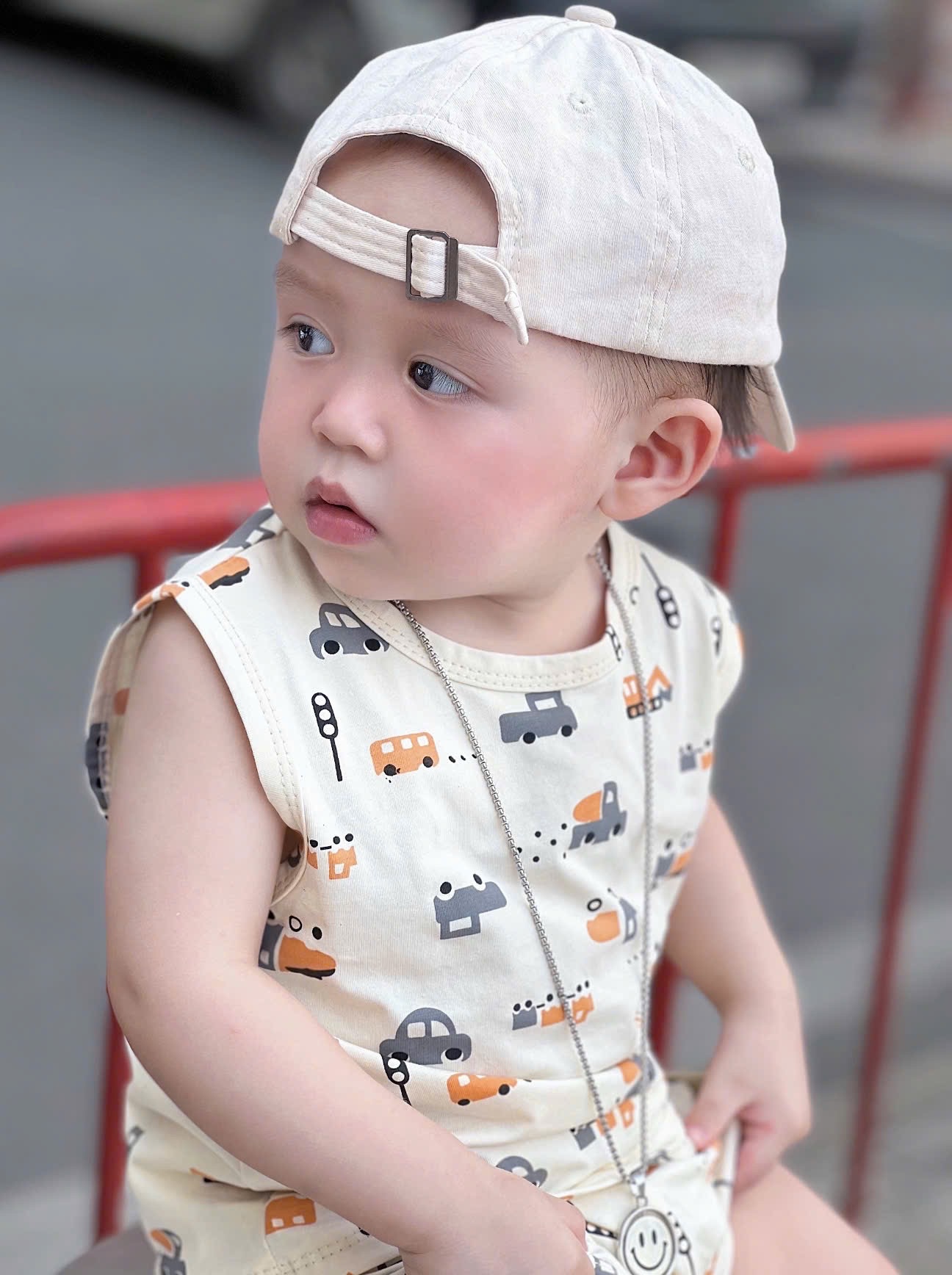 T633 - SET 3 BỘ ĐÙI BÉ TRAI OTO BA LỖ nâu be kẻ