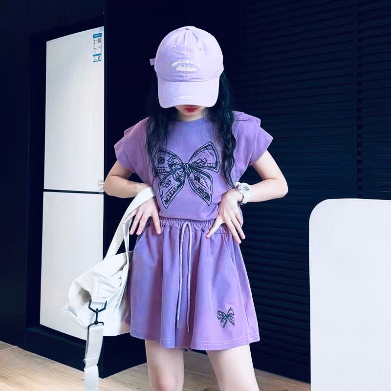 G581 - BỘ ĐÙI BÉ GÁI SIZE ĐẠI TÍM NƠ ĐEN
