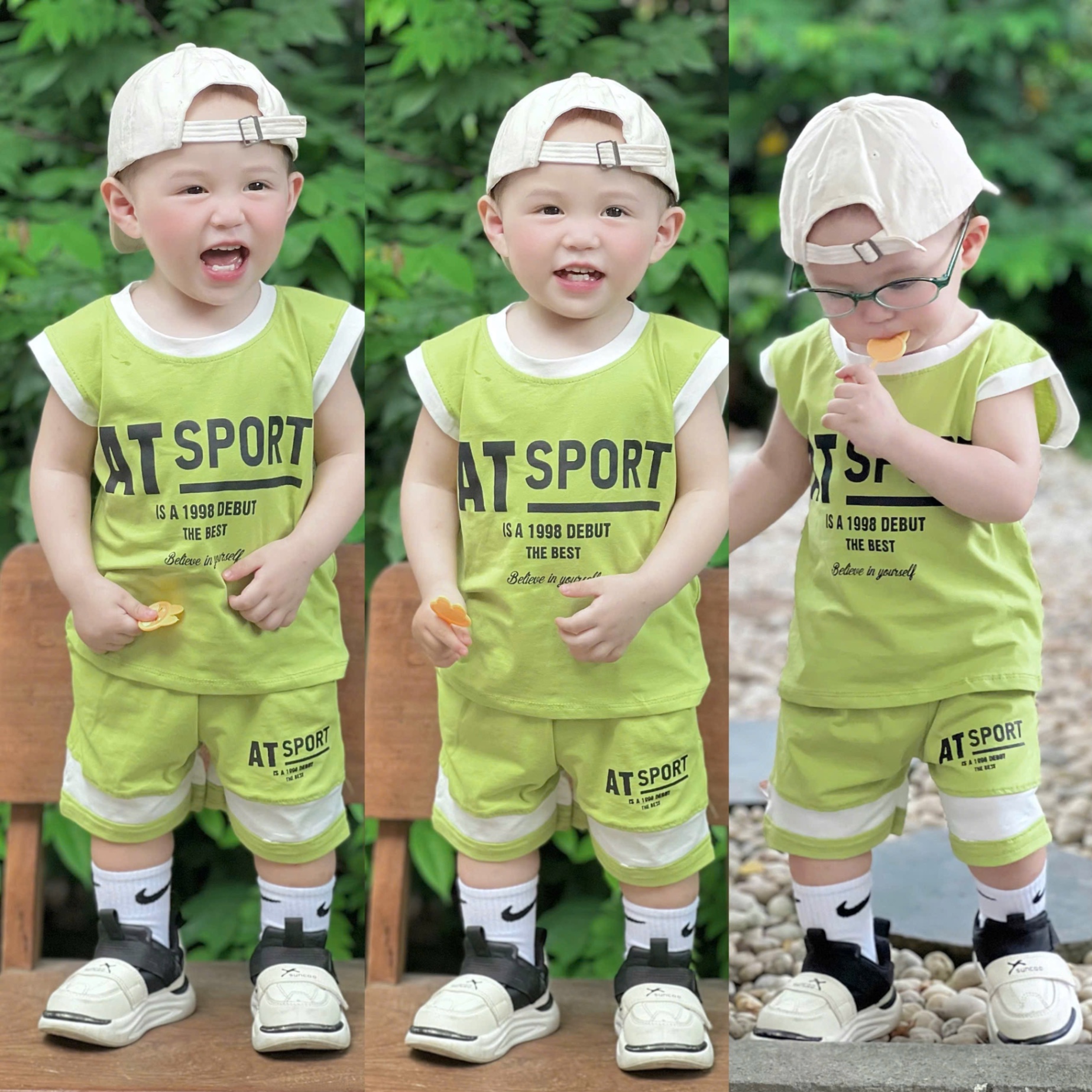 T635 - SET 2 BỘ ĐÙI BÉ TRAI BA LỖ SPORT xanh chuối trắng
