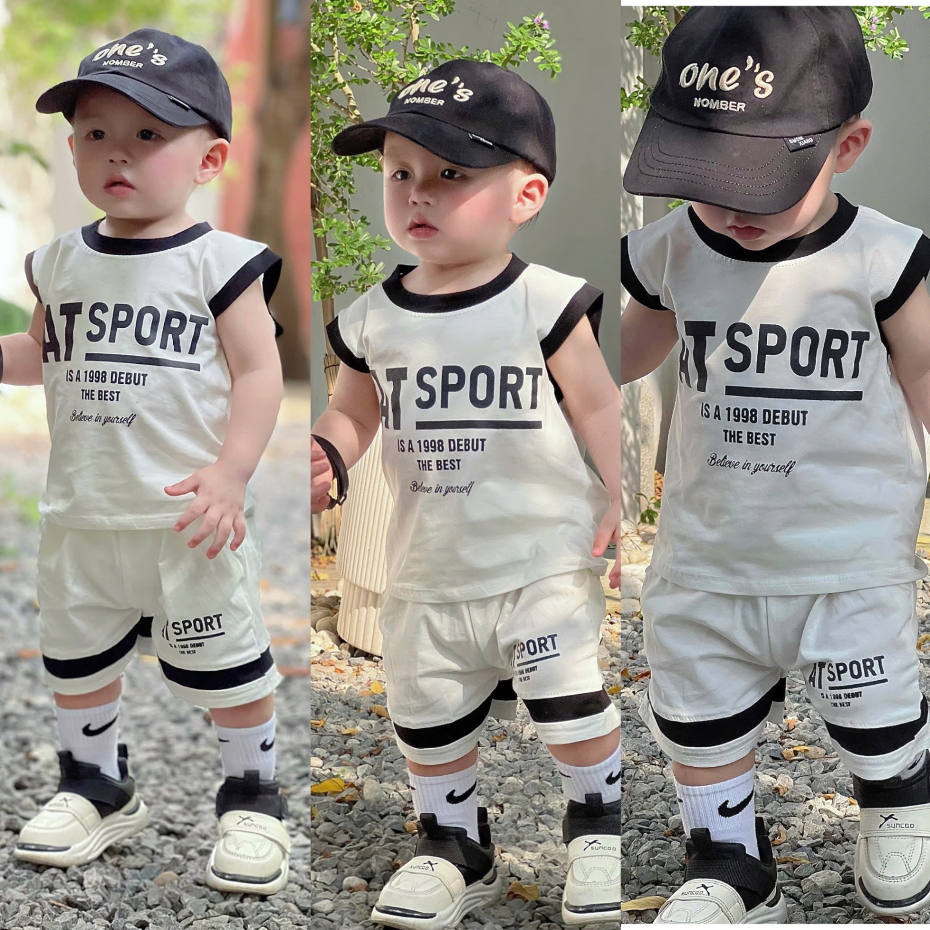T635 - SET 2 BỘ ĐÙI BÉ TRAI BA LỖ SPORT xanh chuối trắng