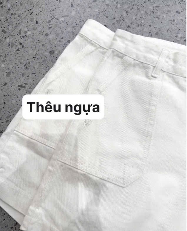 QNU586 - QUẦN SOOC JEANS TRẮNG TÚI TO THÊU KỊ SĨ