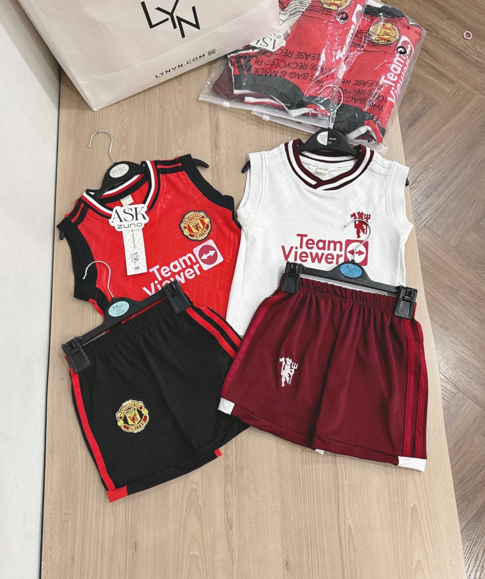 T638 - SET 2 BỘ ĐÙI BÉ TRAI THỂ THAO BA LỖ TEAMVIEW đỏ trắng