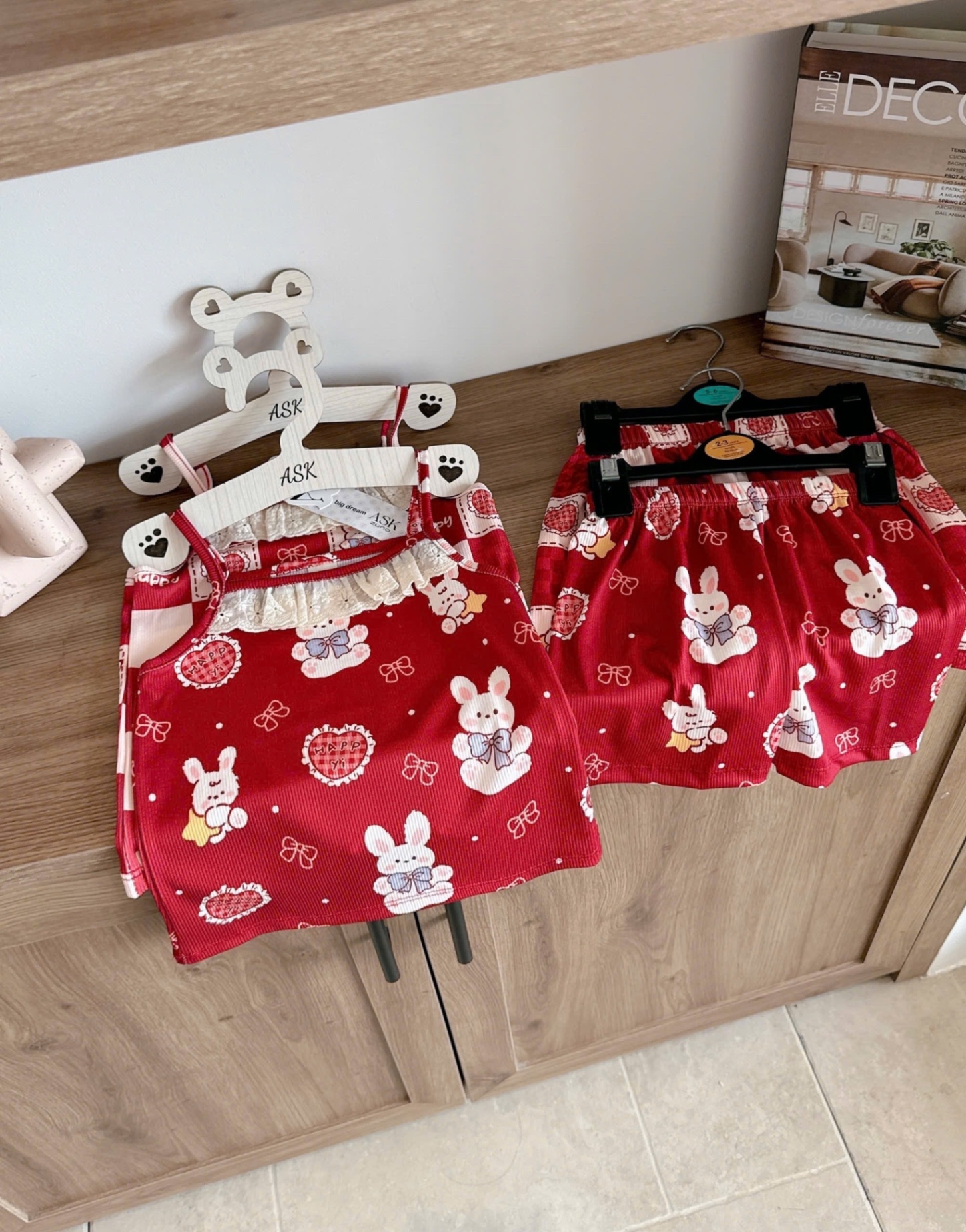 G582 - SET 2 BỘ ĐÙI BÉ GÁI TĂM 2S THỎ NƠ HAPPY ĐỎ
