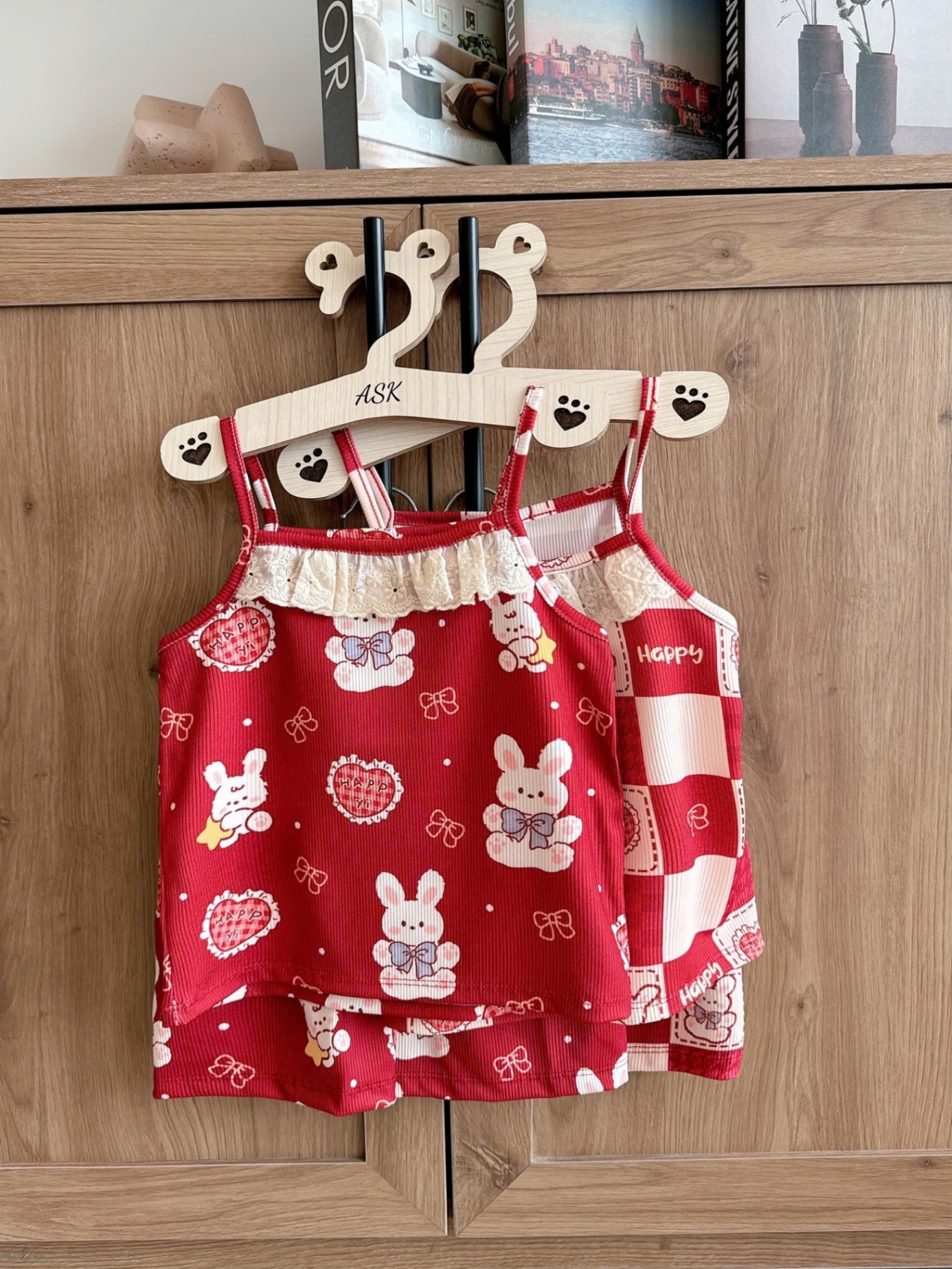 G582 - SET 2 BỘ ĐÙI BÉ GÁI TĂM 2S THỎ NƠ HAPPY ĐỎ