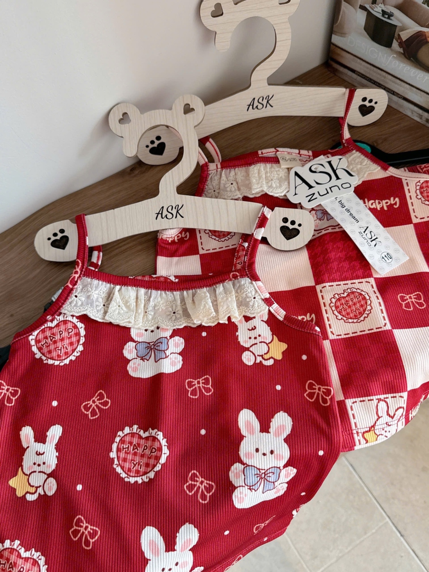 G582 - SET 2 BỘ ĐÙI BÉ GÁI TĂM 2S THỎ NƠ HAPPY ĐỎ