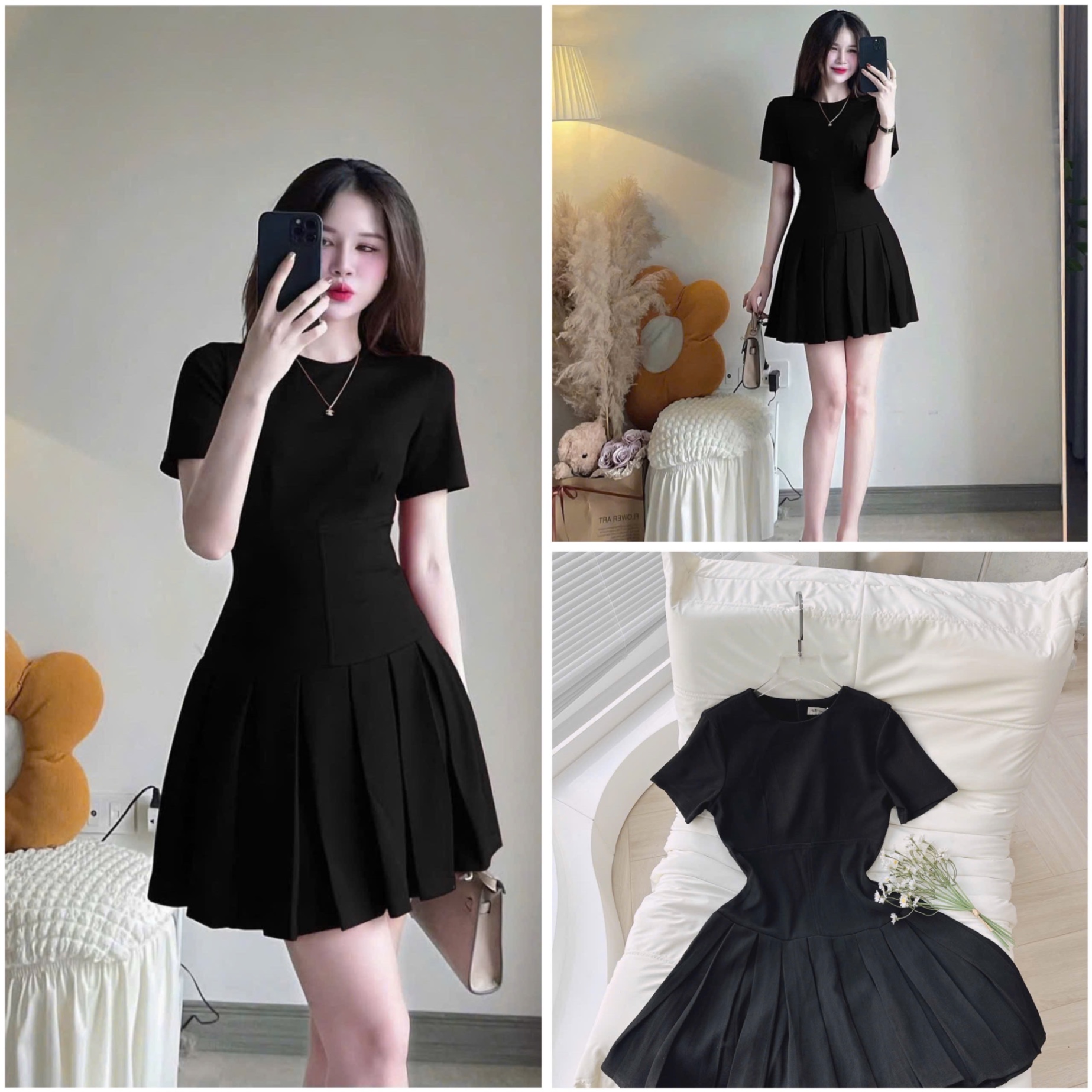 V468 - VÁY ĐEN PHỐI XOÈ XẾP LI