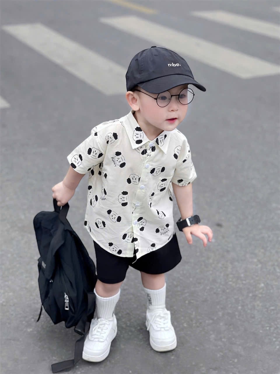 T639 - BỘ ĐÙI BÉ TRAI ÁO SƠ MI CHÓ PUPPY QUẦN ĐEN