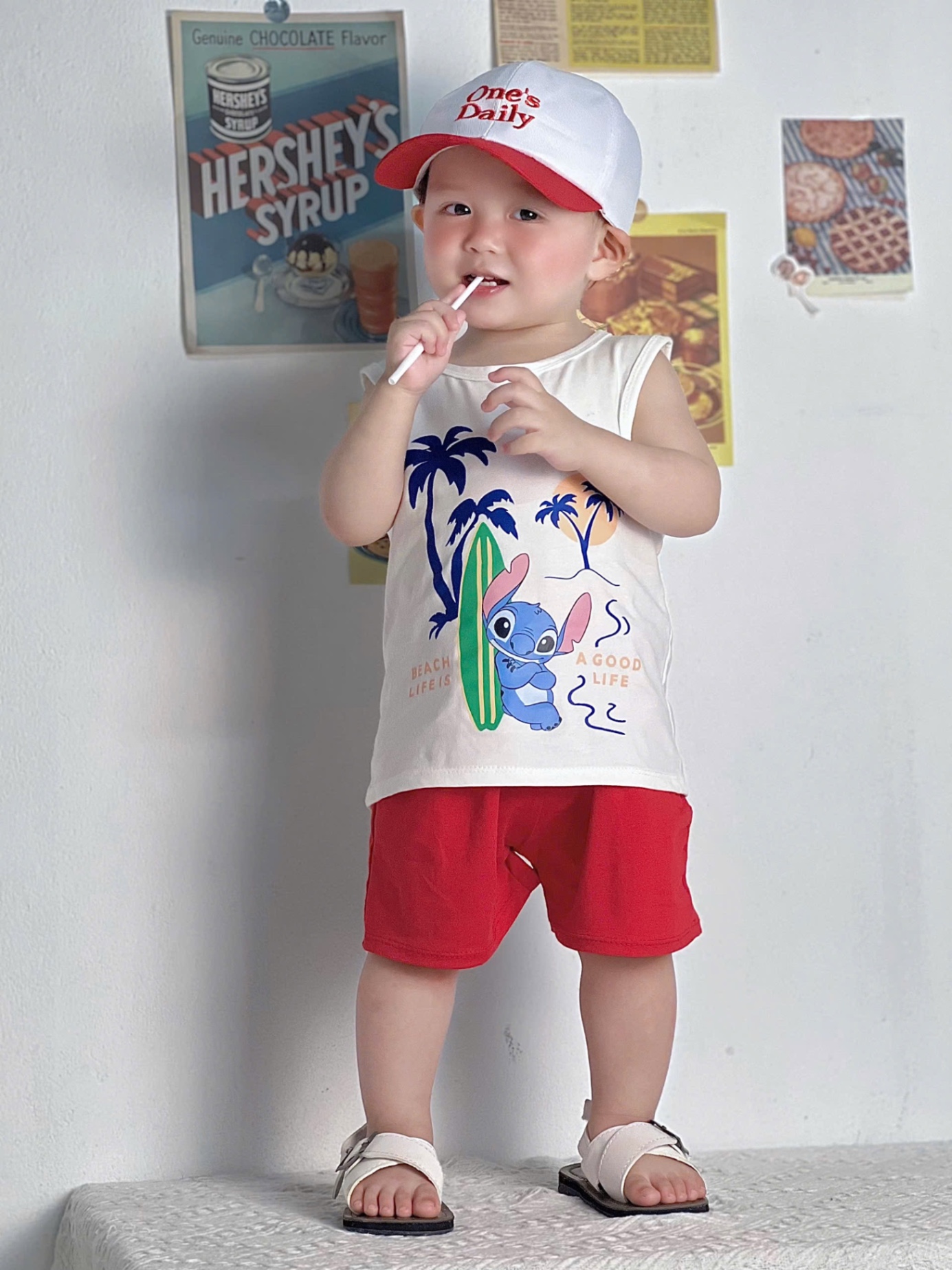 T641 - SET 2 BỘ ĐÙI BÉ TRAI BA LỖ CÂY DỪA xanh trắng